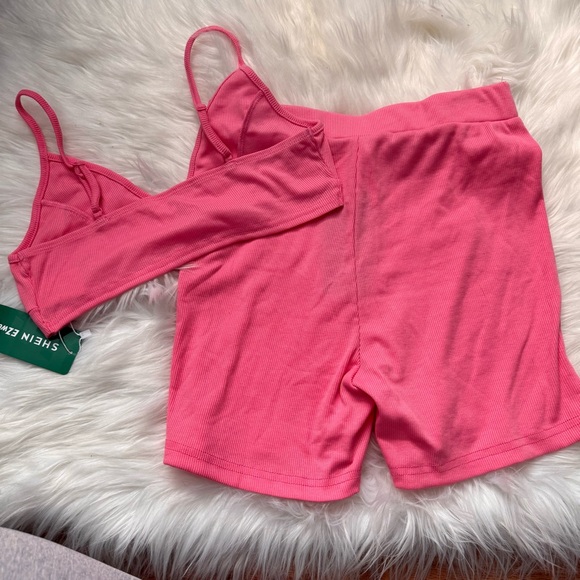 SHEIN Pink Ribbed Bralette and Shorts Set - Picture 5 of 5